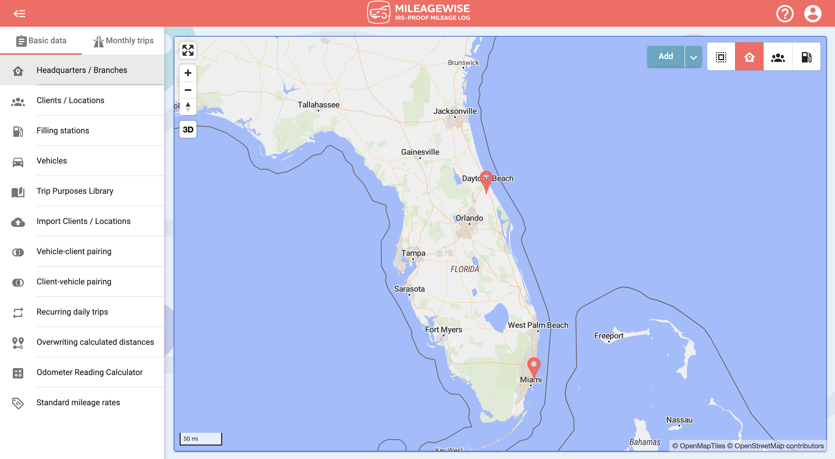 How to display your headquarters/branches - MileageWise Help