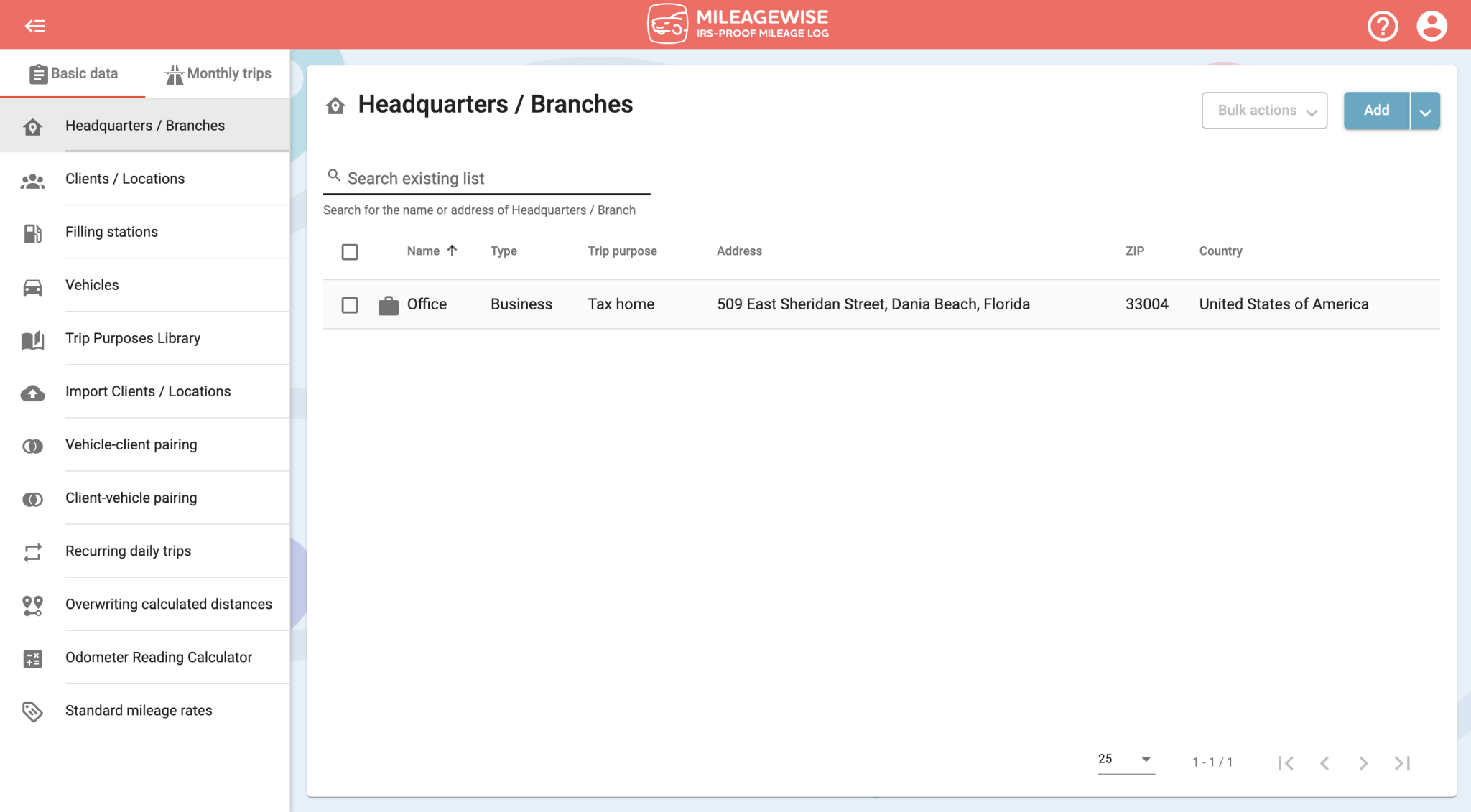 How to display your headquarters/branches MileageWise Help