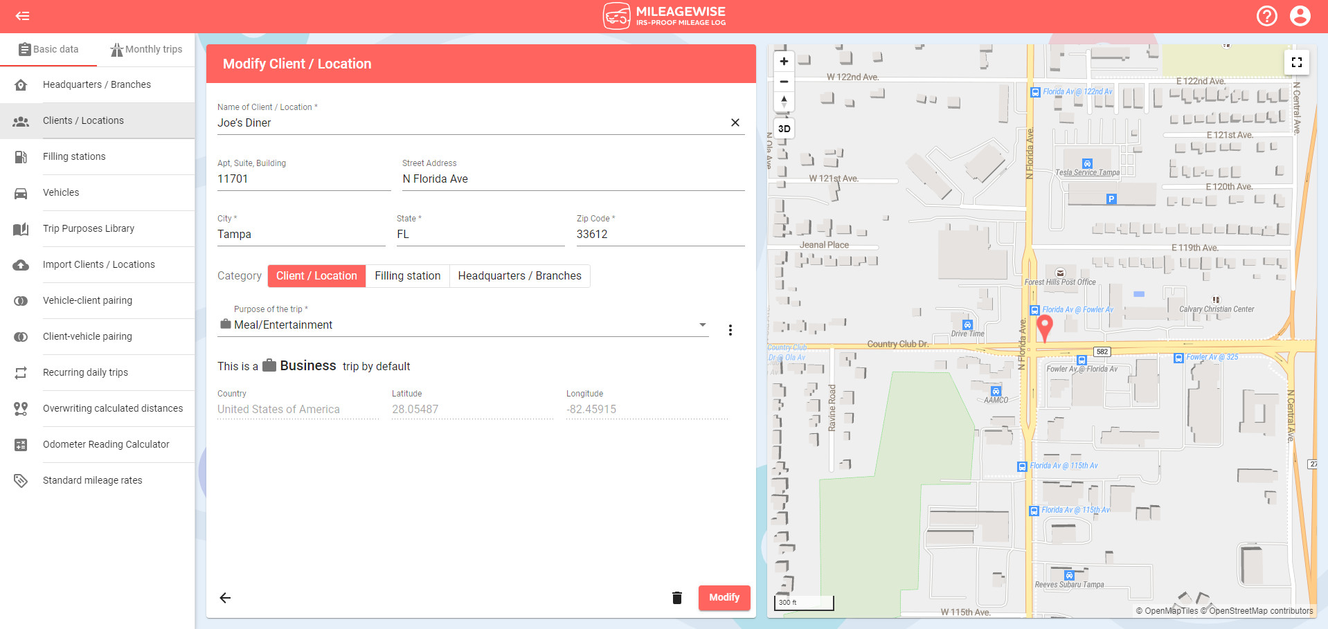 MileageWise modify clients