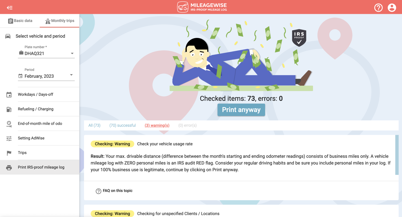 Final steps of creating your mileage log MileageWise Help