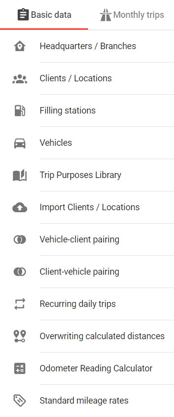 mileage log basic data