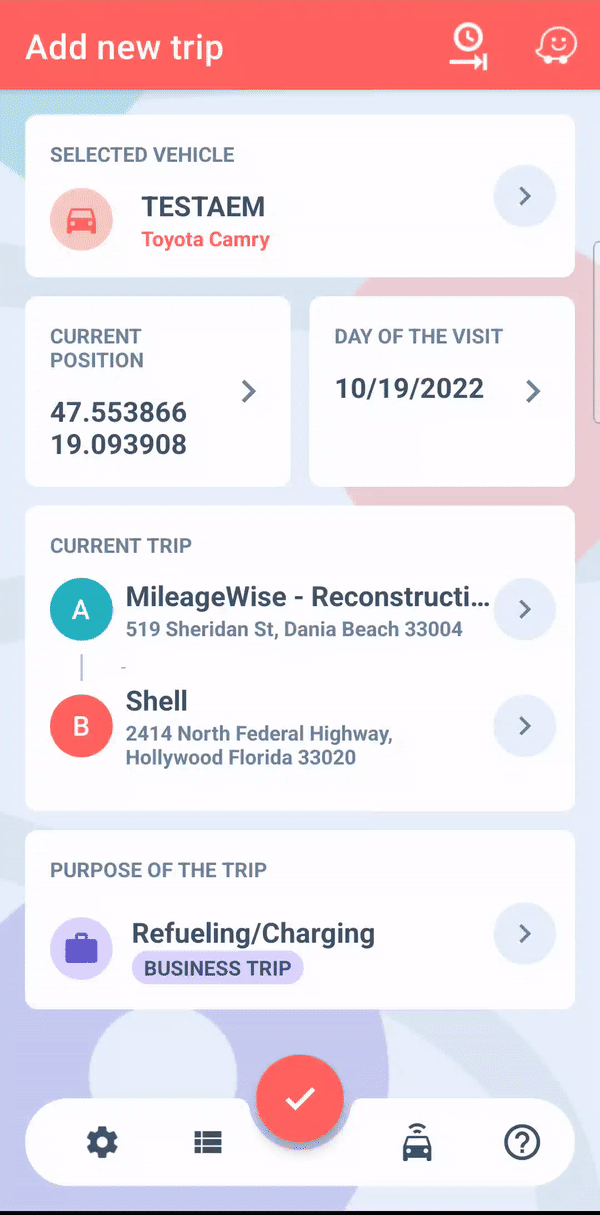 MileageWise refueling information