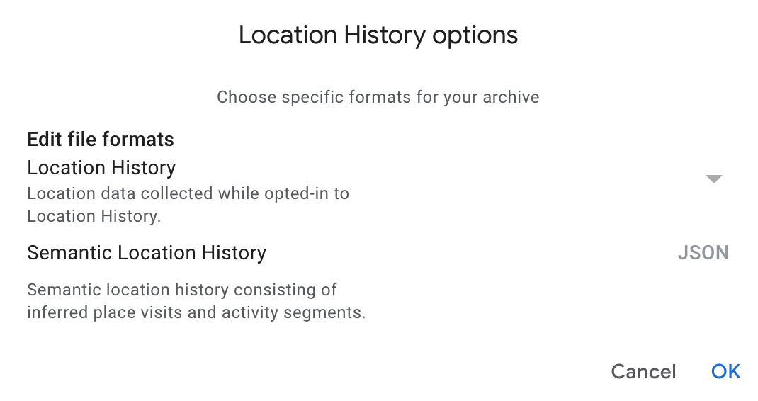 google takeout mileage log json export