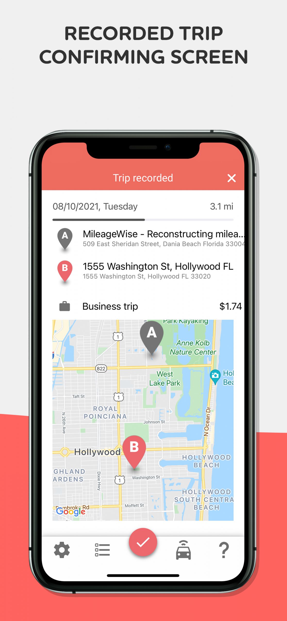 Recording Trip Confirming Screen