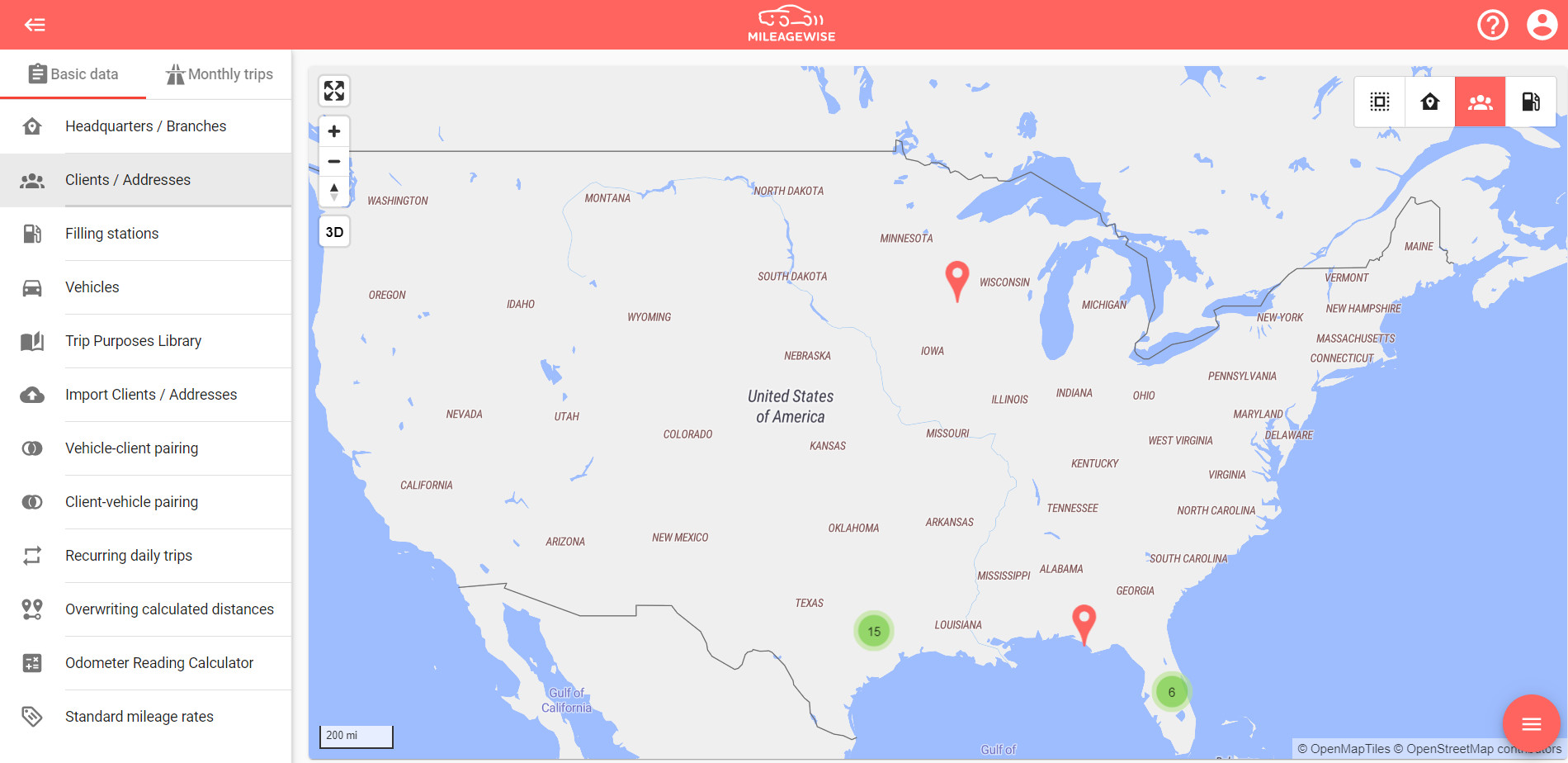 Built-In Map in MileageWise | Automatic Distance Calculation