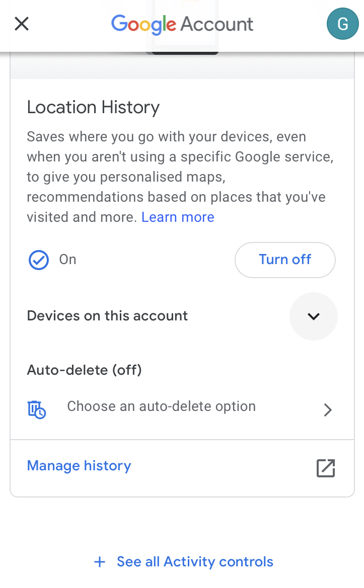 Google Maps will allow you to quickly delete photos and history