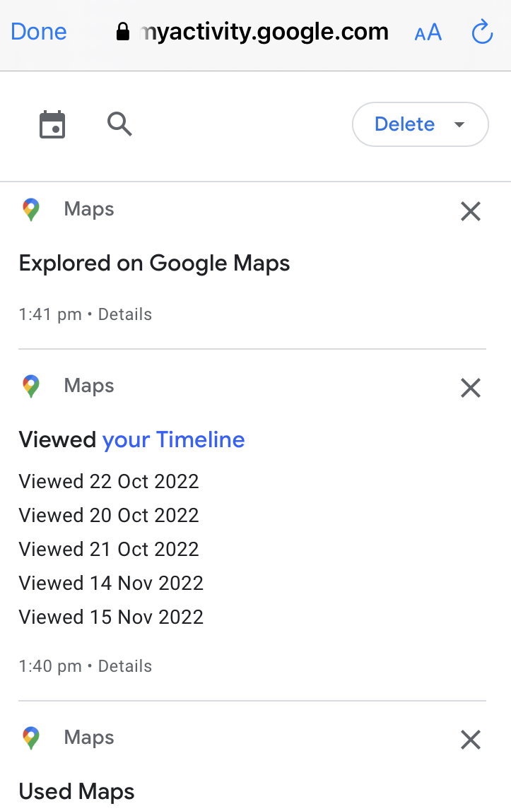 remove entries from google location history