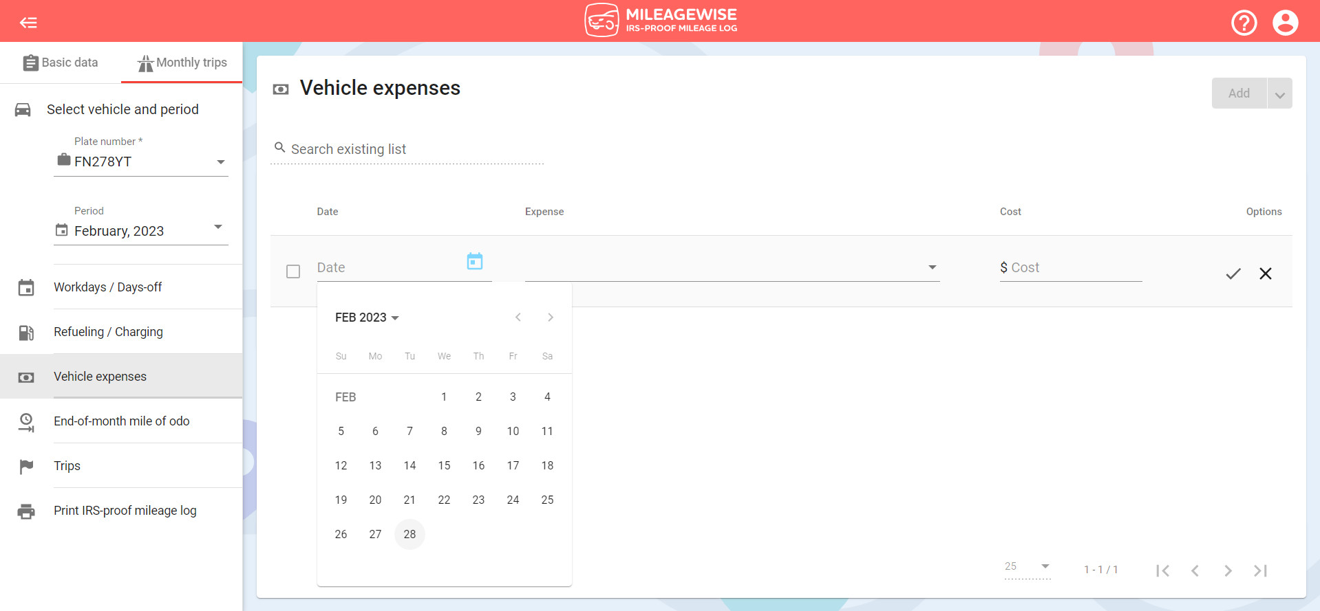 Adding vehicle expenses