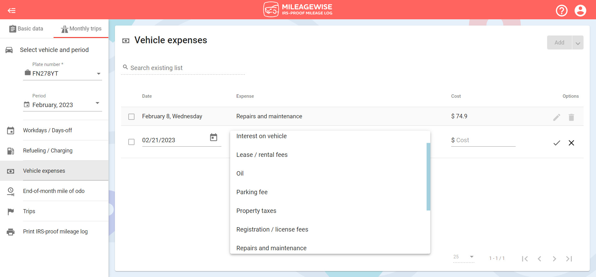 MileageWise expense tracking 