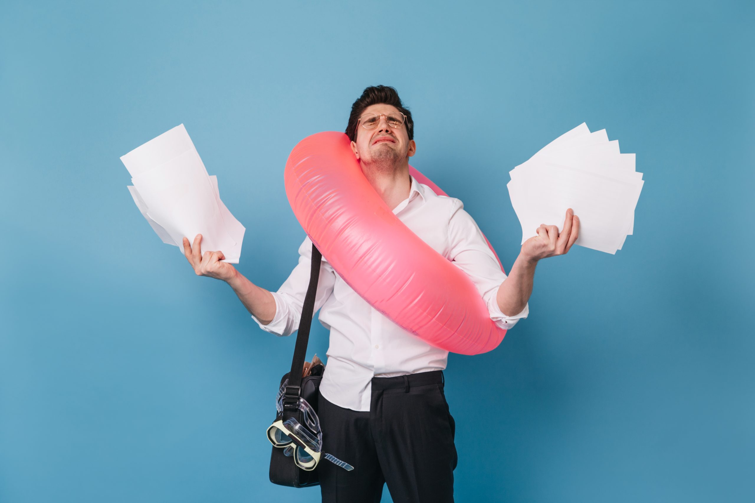 A relieved man switching from a complex paper mileage log template, now confidently tracking his mileage effortlessly on his phone using the MileageWise app