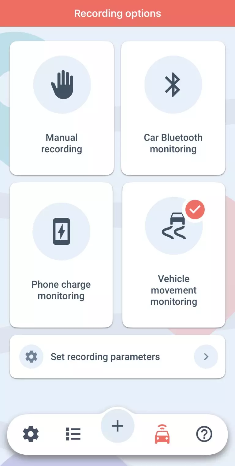 4 recording options of MileageWise app