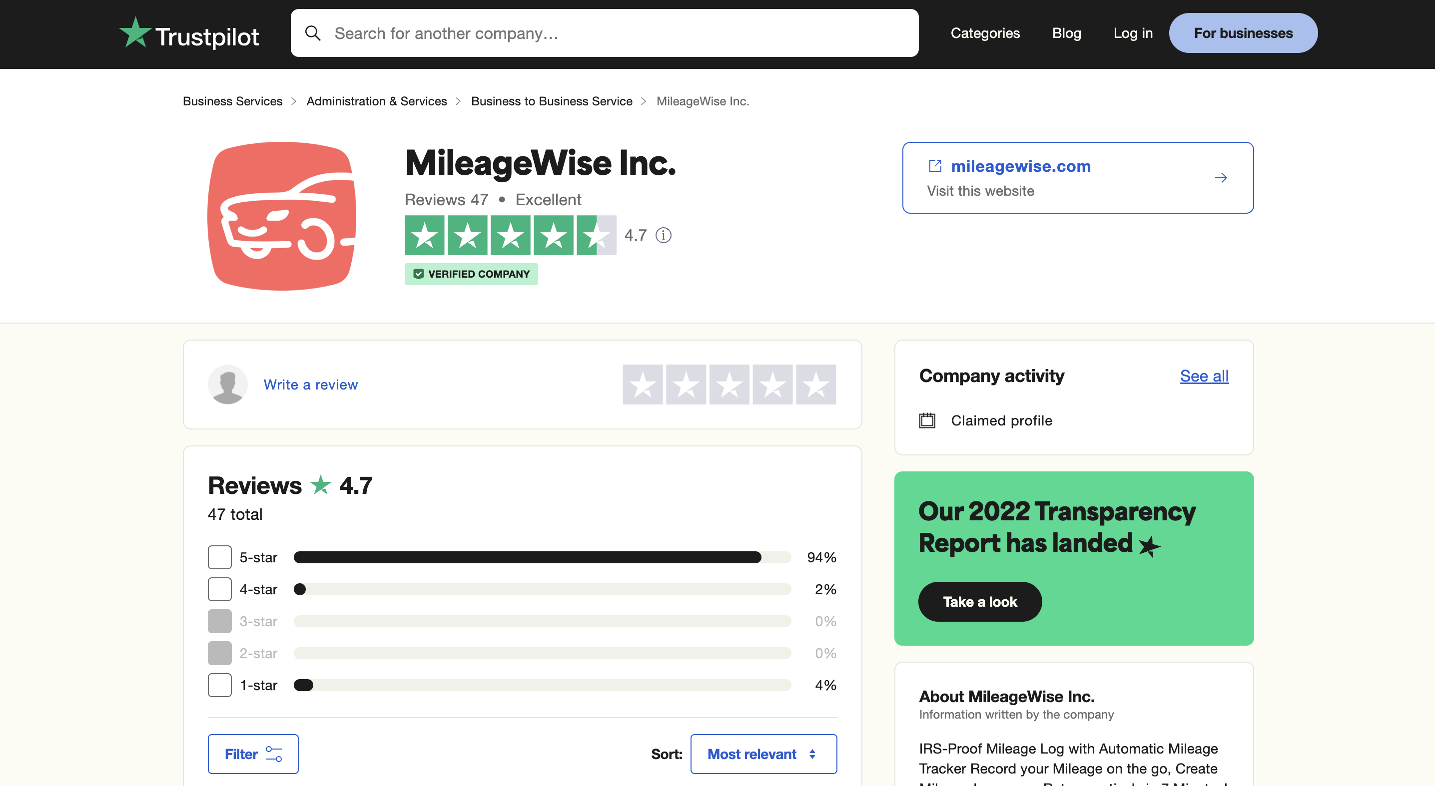 mileagewise on trustpilot