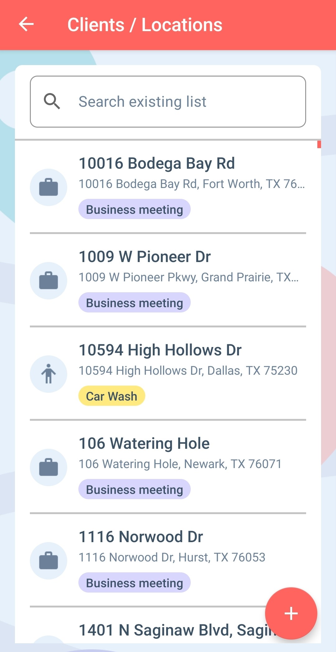view and edit clients and locations in mileagewise app