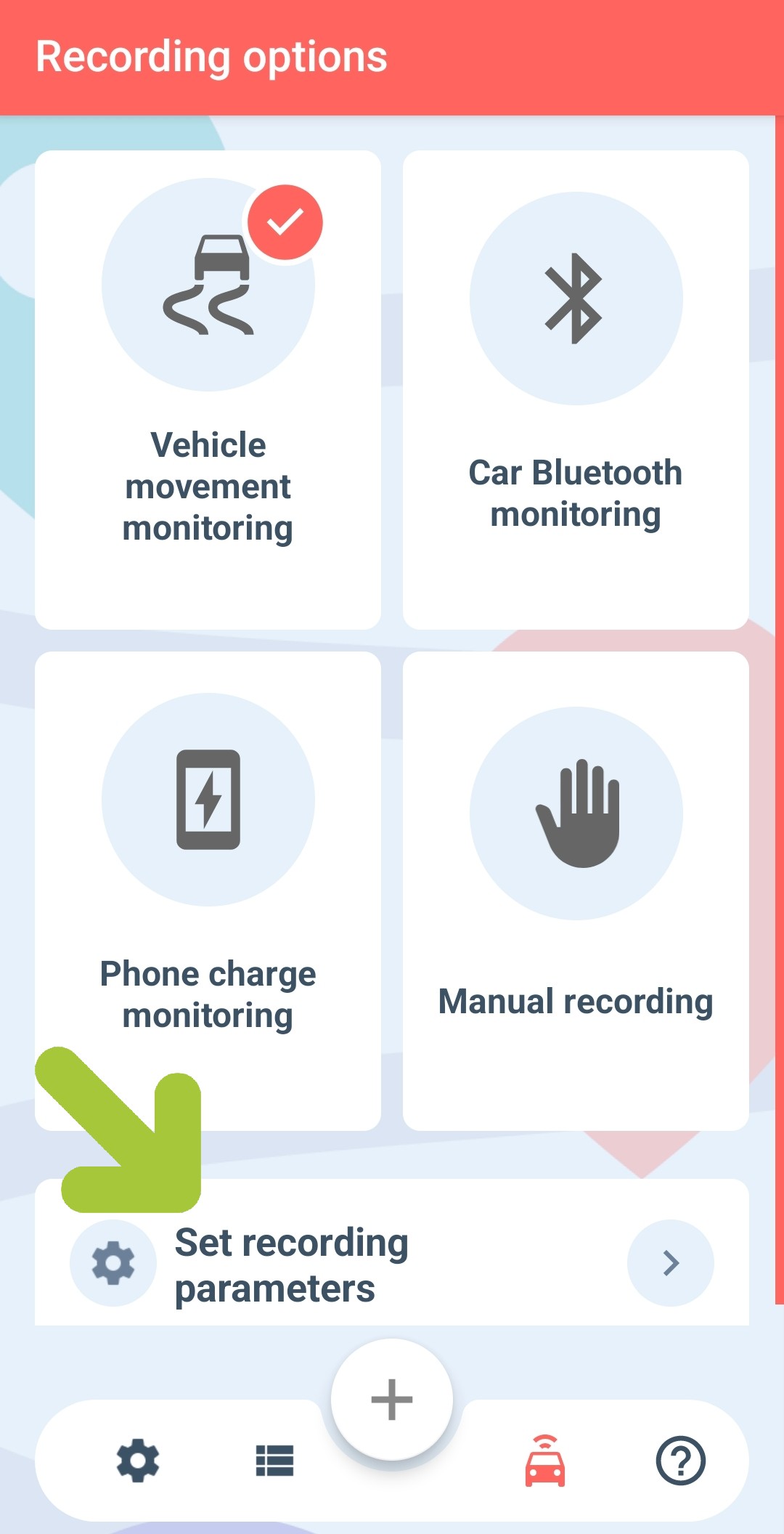 set recording parameters in the mileagewise app