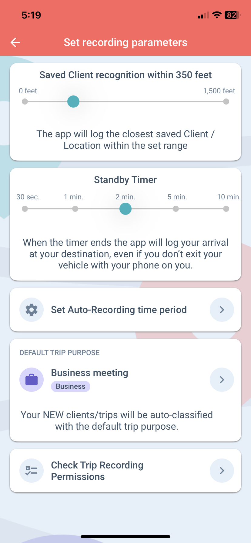 MileageWise standby timer