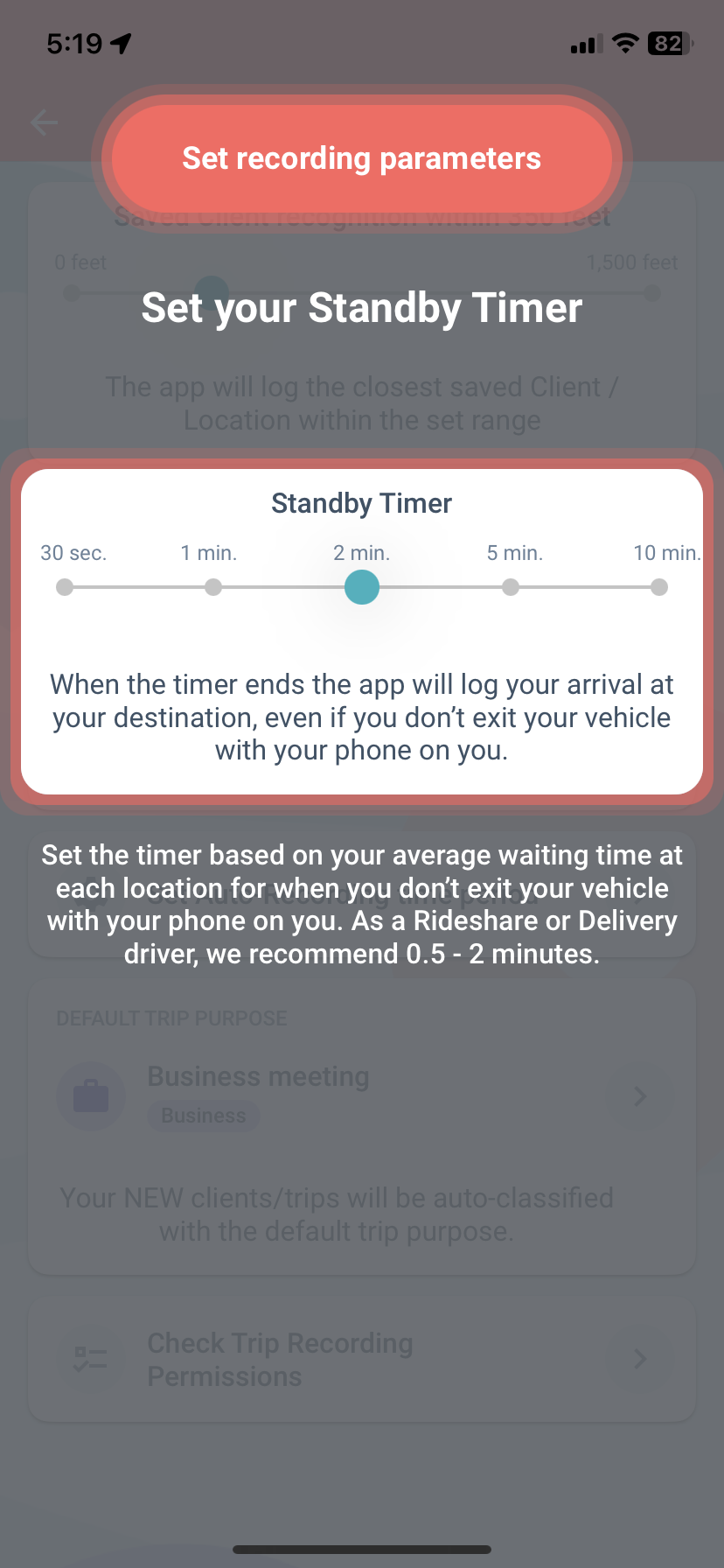 standby timer MileageWise