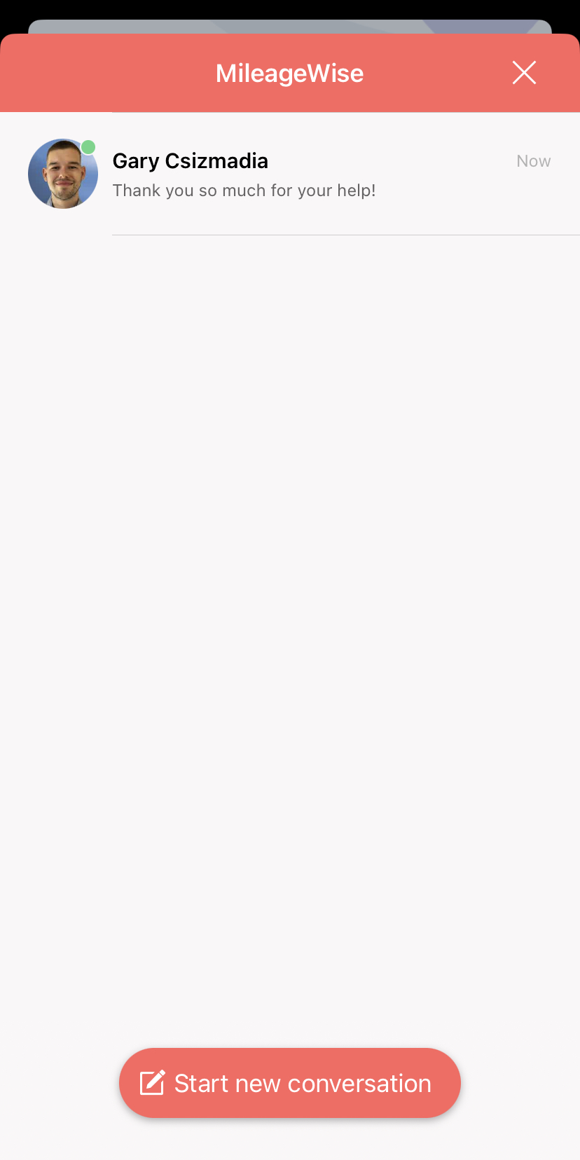 mileagewise lets users initiate a chat from within the app