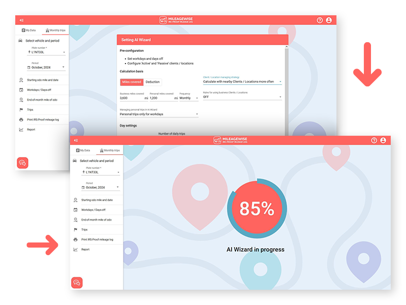 The AI Wizard tool fills in gaps and recreates forgotten trips for your mileage audit