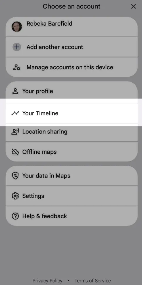 Check Google Timeline Backup Step 2, go to Your Timeline