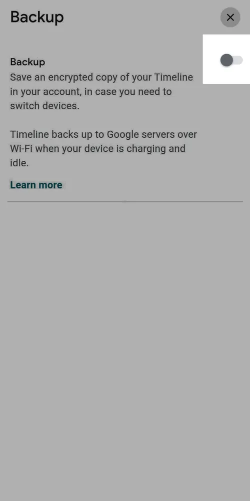 Check Google Timeline Backup Step 4, tap toggle switch