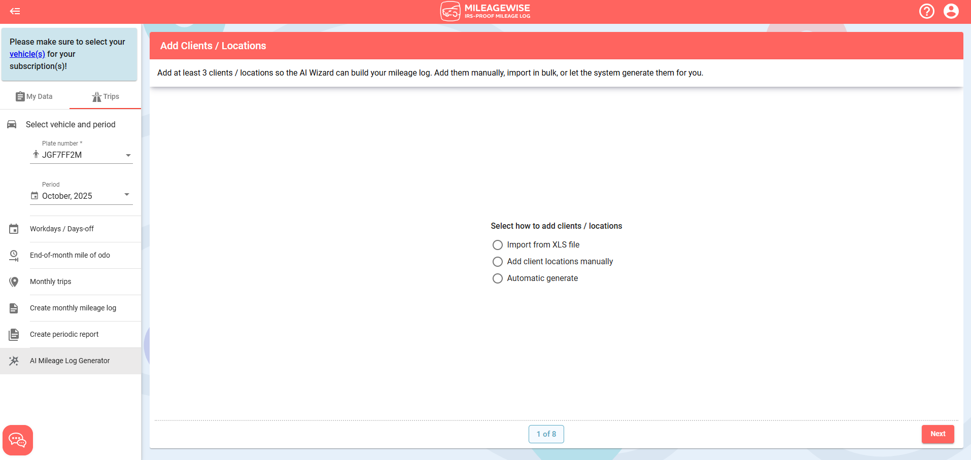 ai mileage log generator