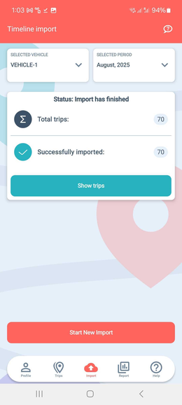 google timeline mileage report android