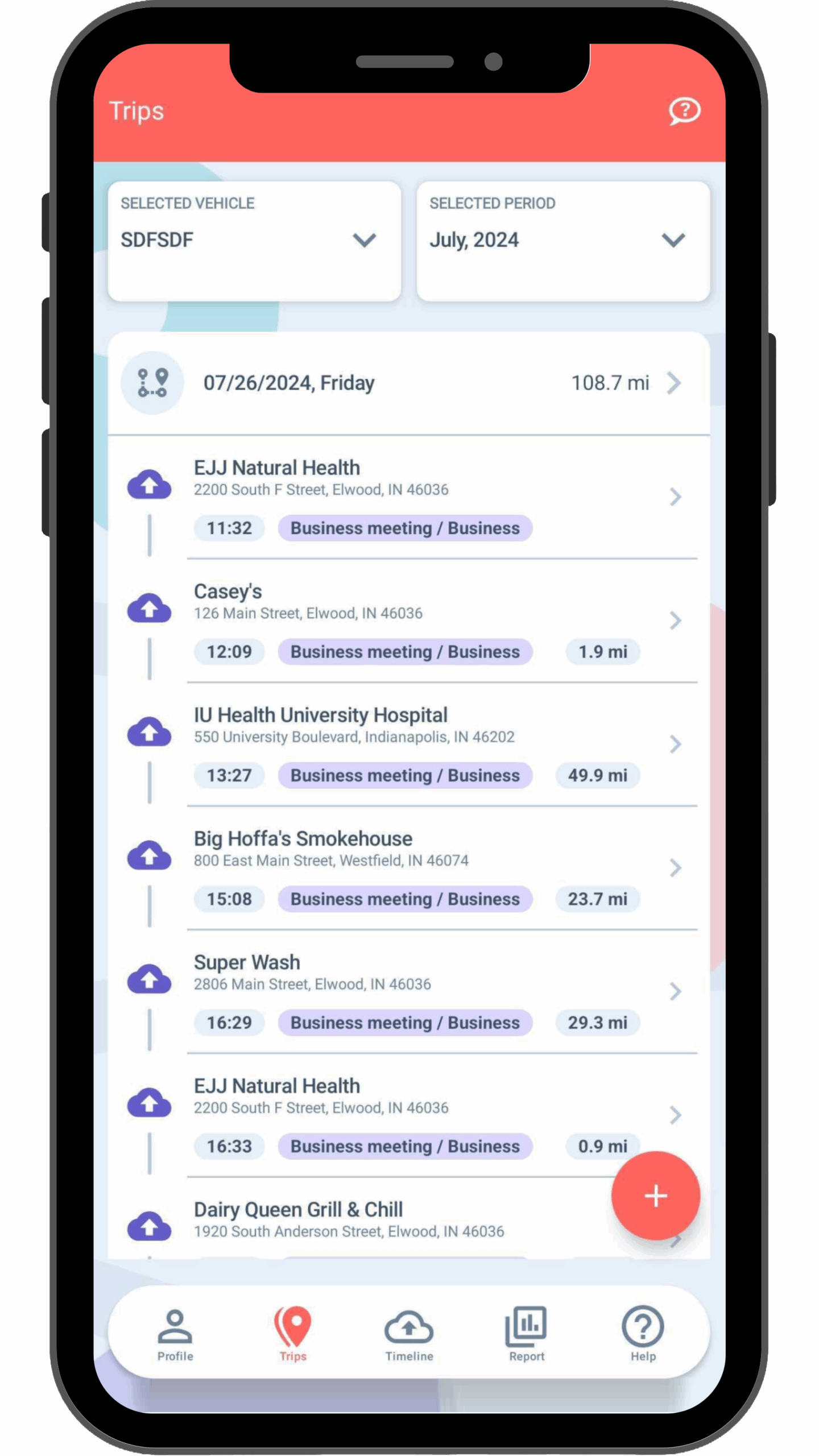 Mileage Log from Google Maps App Trip List
