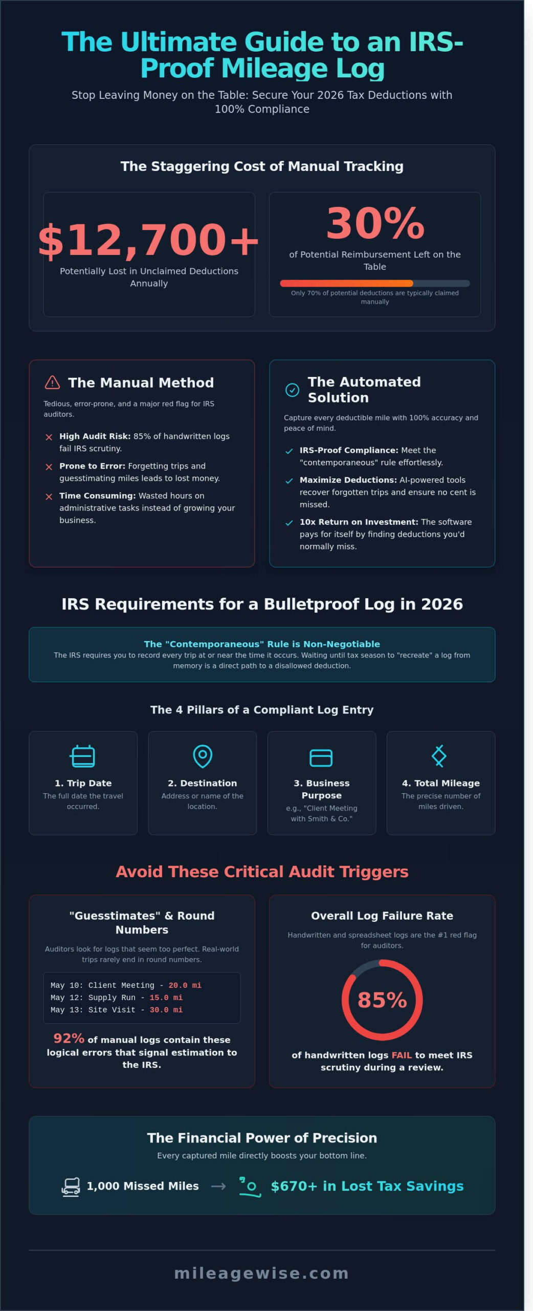 Mastering Mileage Tracking: The Ultimate Guide to IRS-Proof Logs in 2026 - Infographic