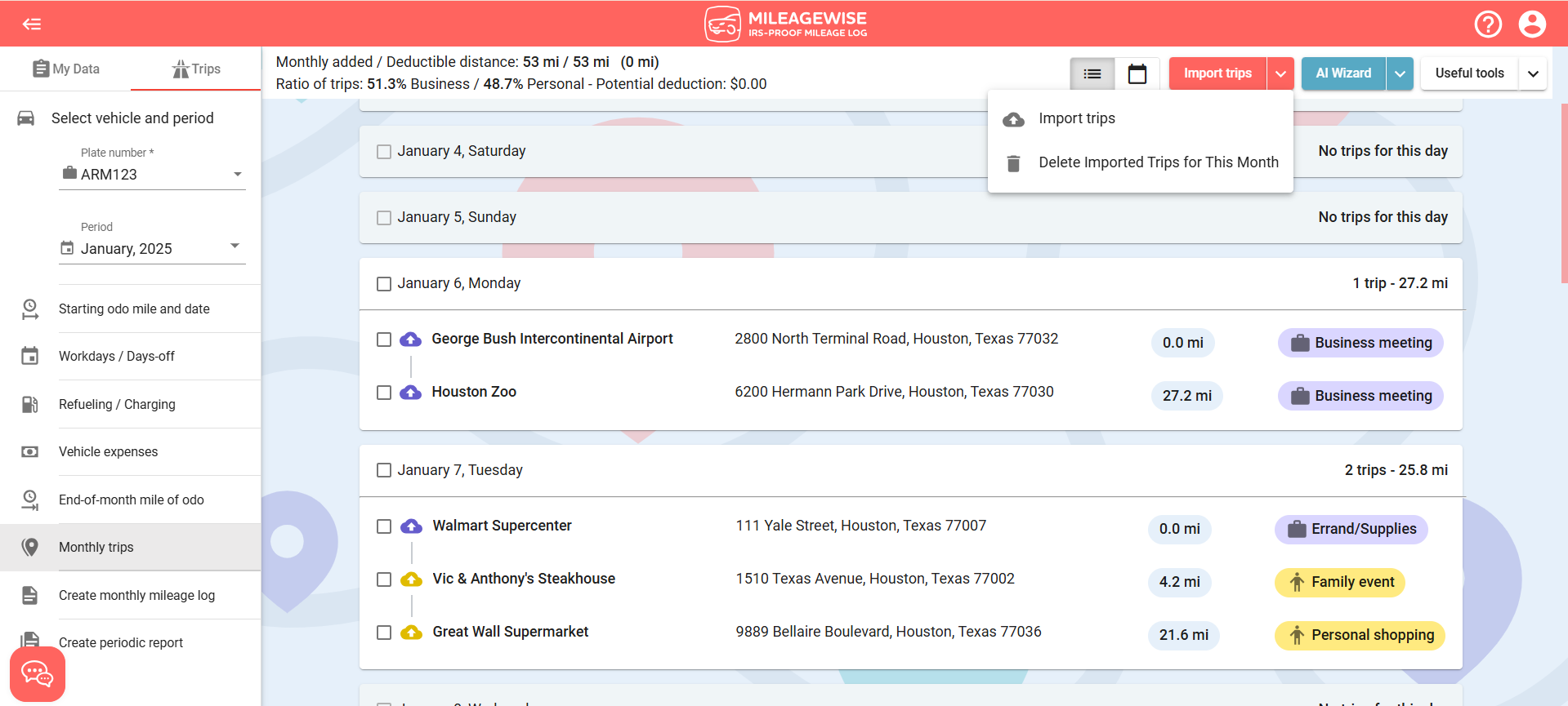 deleting all imported trips 2025