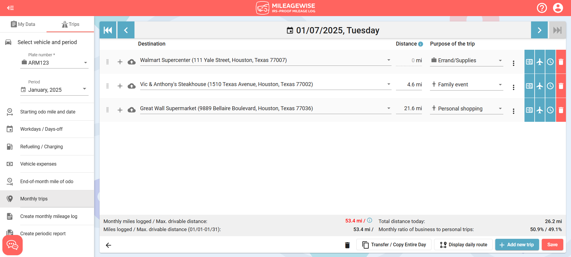 editing trips in day view 2025