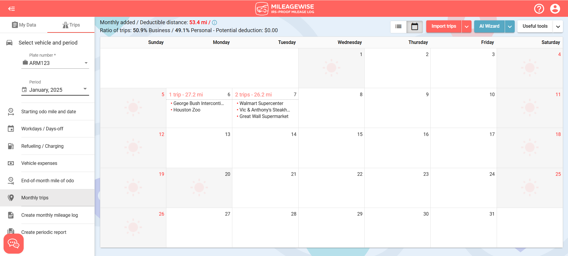 imported trips calendar view 2025