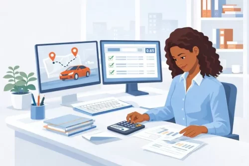 Accountant calculating mileage reimbursement