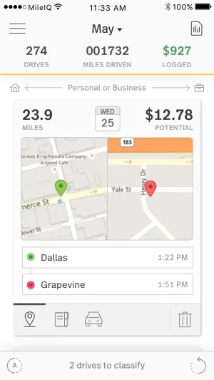 app screenshot for a MileIQ revi