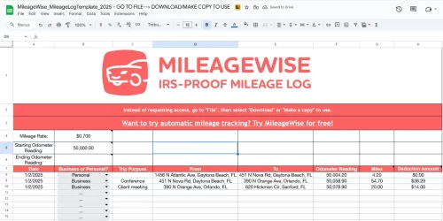 Daily Mileage Log in Google Sheets