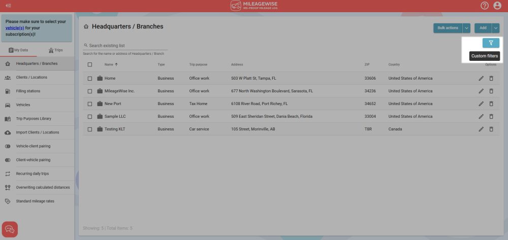 headquarters filter highlighted