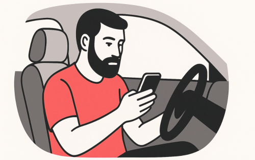 Man in car reading a TripLog app review