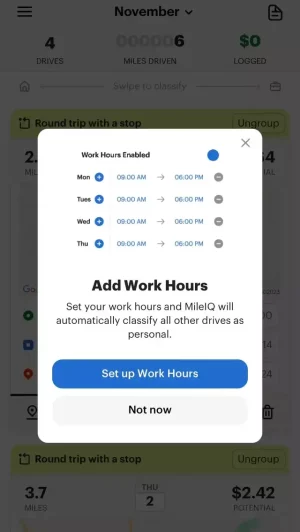 Mileiq Review in-app work-hours-management