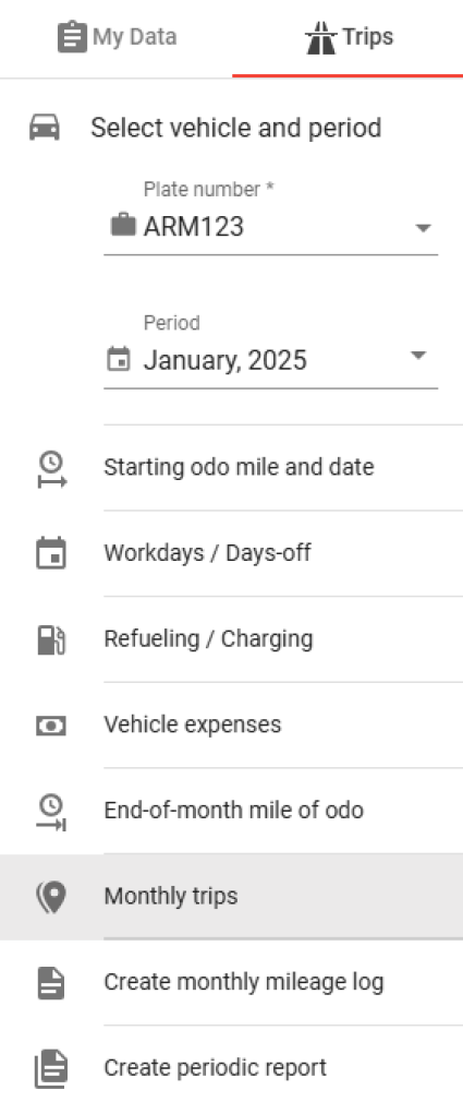 monthly trips menu 2025