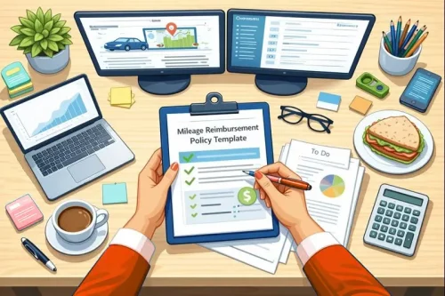 Office worker reviewing a mileage reimbursement policy template