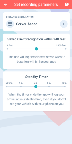 Set recording parameters - distance calculation