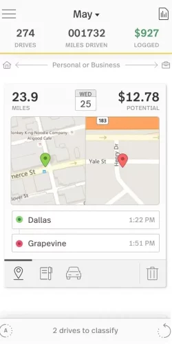 Swipe classification - most mileage tracking apps offer this