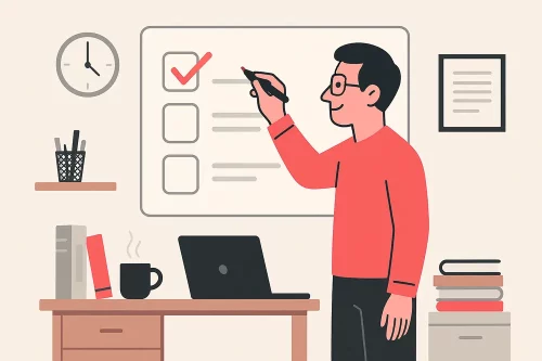 Tax preparation checklist on a home office whiteboard