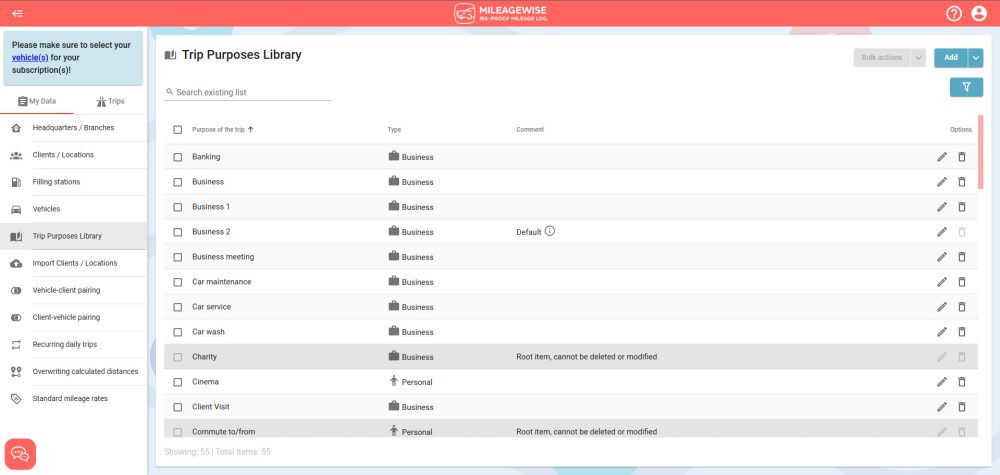 mileage log trip purposes